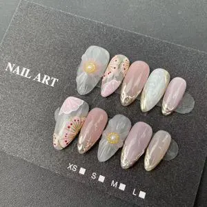 High-quality Handmade Nail Factory Wholesale Summer Hot-selling Almond Shape Hand-painted Flower Carving Styles Reusable