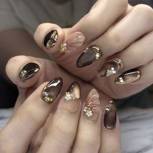 Nail Supplies Top Selling Simple Medium Almond Maillard Cat Eye Pre-made 3D Gel Press on Nail Wholesale Nail Beauty for Girl