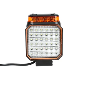 25W Flood Spot Led Mechanics Construction Tractor Two in One LED Work Light Amber Flash Warning Light Square Led Work Lamp