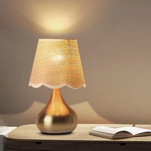 Golden Rattan-woven Lampshade Table Lamp Night Light Manual Control Modern Natural-style Creative Lighting Fixture for Bedroom