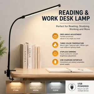 Professional Modern Simple Extra Slim Gooseneck Reading Table Lamp DC AC 3 Modes Adjustable Study Work Nail Beauty Salon