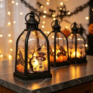 2026 Vintage Halloween LED Light-Up Handheld Pumpkin Lantern Desktop Props Party Flameless LED Decorative Iron Candle
