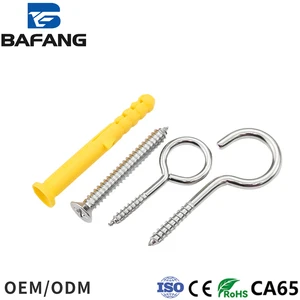 Plastic Wall Expansion Plug Anchor Set Stainless Steel Eye & J Hook Self Tapping Screw for Household Wall Hanging Hardware