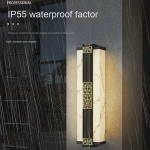 2026 Marble Aluminum Base Outdoor Garden Wall Lamp New Chinoiserie Style Waterproof Warm White LED Light Borosilicate Glass 180