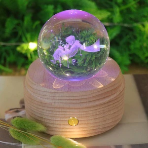 Home Decoration RGB 3D Crystal Ball Night Light Wooden Led Mood Lamp Glass Night Lamp With Music Box