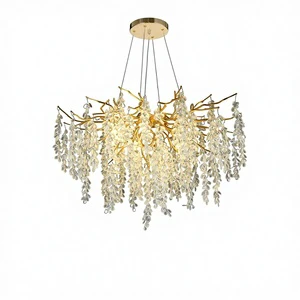French Art Postmodern Aluminum Gold Pendant Chandelier Branch Tree Light for Living Room Bedroom Hallway Luxury