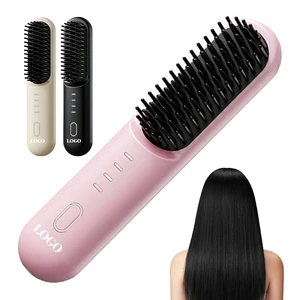 Bulk Order 140-200℃ Rechargeable Hair Brush Dry Wet Use Mini Hair Straightener Cordless Portable Hair Straightener for Salon
