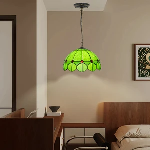 Retro Chandeliers & Pendant Lights Midcentury Stained Glass Green Simplicity Decoration Home Pendant Light Fixtures Indoor