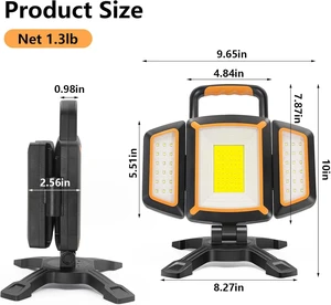 3-Head Foldable LED Work Light Work Light with Strong Magnet Base 5 Lighting Modes Portable COB Work Lamp for Workshop Emergency