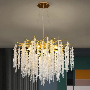 Aluminium Branch Hanging Light Octagonal Beads Crystal Chandelier Living Dining Bedroom Tassel Design LED Pendant Lamp