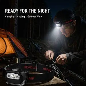 USB Rechargeable LED Headlamp Red And White Light Mini Portable Headlight For Camping Night Fishing SOS Warning Light