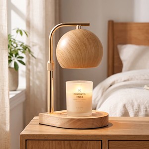Wood Grain Iron Shade Candle Warmer Lamp Dimmable Adjustable Flameless Wax Melting Lamp For Home Bedroom Decor