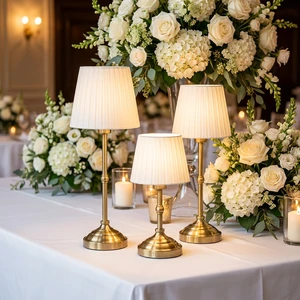 Vintage Metal Cordless Lamp with Pleated Fabric Shade Battery Powered Wedding Reception Table Light
