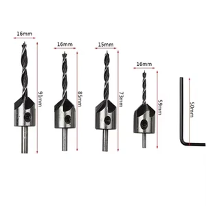 4pc High Speed Steel Three Pointed Woodworking Countersink Drill Reaming Drills Carpentry Chamfering Machine Guide Drill Bits