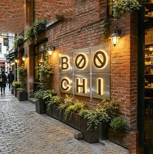 Store Front Sign Brushed Matte Black M Stainless Steel OEM ODM Illuminated Sign Custom Font & Size Logo 3D Backlit Logo Letters