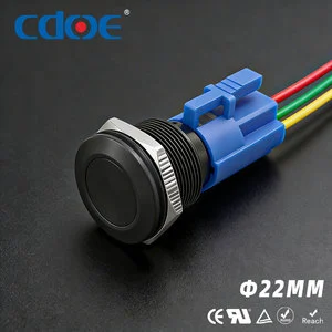 Push Button Latch Round 22mm Waterproof Aluminum Alloy Electroplated Black Momentary Control Panel Industrial Equipment Button