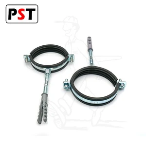 M8/M10 Steel Rubber Lined Pipe Clamp with Hanger Bolt and Plastic Anchor