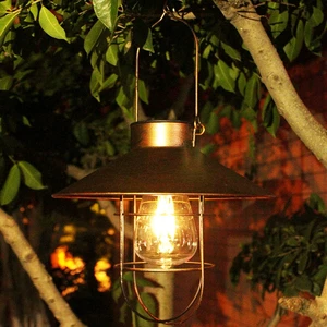 Retro Solar Lantern for Garden Patio Decoration Outdoor Waterproof Light Vintage Tungsten Bulb Solar Lamp