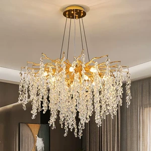 French Style Simple Living Room Crystal Bedroom Lamp Aluminum Creative Dining Tree Branch Hall Lamp Living Room Chandelier