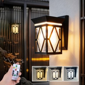 New Solar LED Wall Lamp Outdoor Solar Powered Remote Control Light Sensor 3Colors Changeable Garden Light Home Decor 2W 1200mAh