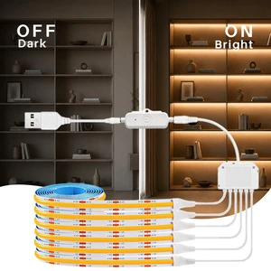 5V USB COB LED Strip Light Kit, Touch Sensor Dimmable Under Cabinet Lighting with 6-Way Junction Box for Wine Rack Showcase