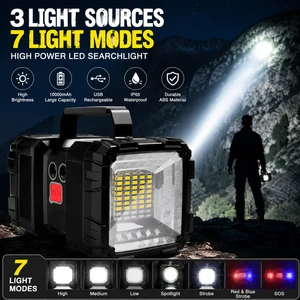 Wholesale High Power Rechargeable IP65 Dual-Head P70 Searchlight Flashlight Super Bright LED 1000+ Lumens Outdoor Camping