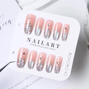 Colored 3D Diamond Nails Supplier Coffin Stamped with Nail Accessories Luxury Artificial Nails
