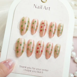 Gel Cool Nails Suuply Faux Ongles 3D Customizable Medium Square Nail 10pcs Cat Eye Handmade Y2K Nail with Glue
