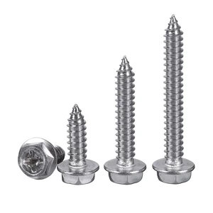 304 Stainless Steel Carbon Steel Phillips Flange Hex Head Self-Tapping Screw with Sharp Point Smooth/Serrated Flange Wood Screw