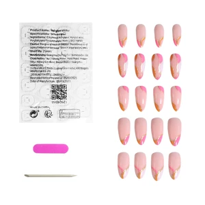 S Pattern Print Nude Almond Press on Nails Artificial Fingernails 24 PCs Art Extension False Nails Newest Styles