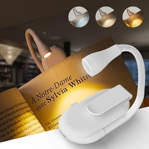 Hot Sales 3 Colors Dimmable Reading Light Clip on Book Lamp Portable Mini Led Night Light Usb Rechargeable Lamp 360 Rotation
