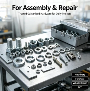 4.8 Grade Galvanized Carbon Steel Fastener Kit Hex Bolts Nuts Flat Spring Washers Anti Rust Hardware Assortment Set