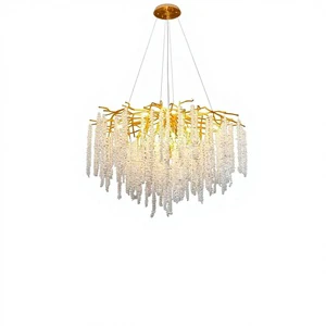 Branch Chandelier French Luxury Tassel LED Gold Adjustable Height Modern Minimalist Light for Living Room Bedroom Dining Room