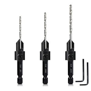 3 Pack Countersink Drill Bit Set #10#12#16 3in1 Woodworking Counterbore Hole Saw Drill Bits Depth Adjustable M2 Pilot Drill Bits