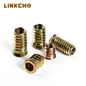 LINKCHO M6 M8 M10 Steel Galvanized Furniture Wood Threaded Bushing D Type Thread Wood Insert Nuts