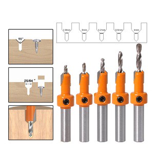 Wholesale 8mm Shank Wood Holes Drill Bit Countersink 10mm Woodworking 5PCS Countersink Drill Bit Set for Timber Plastic