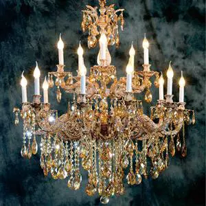 Opulent French Style Antique Brass Chandelier Amber Crystal Teardrop Multi-Arm K9 Crystal Beaded Light for Hotel Villa