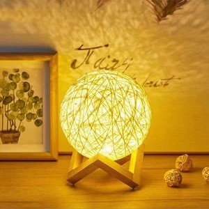 Soft Light Dia.15CM Romantic Relaxing Bedside Dimmable Remote Control USB Atmosphere Nordic Rattan Ball Lamp Night Light