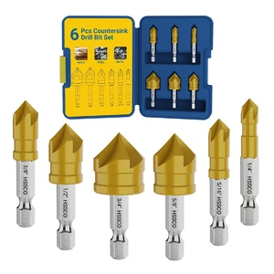 Evian 6 Pieces Countersink Drill Bit Set M35 Cobalt High Speed Steel Titanium Coated 1/4 Quick Change Chuck Metal/Wood Drill