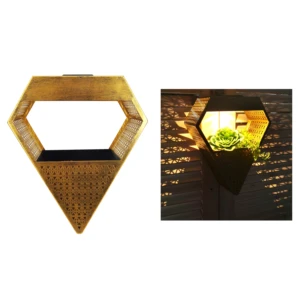 Yellow Pentagon Shaped Hollow Metal Solar Lantern Outdoor Decorative Light