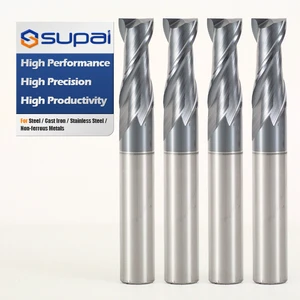 SUPAL Premium 45-Degree 2-Flute CNC Router Bit Set TiAlN Coated Solid Carbide End Mills Machining Hardened Steel Milling Cutter