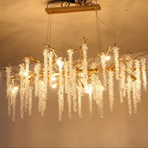 Nordic Luxury Led Restaurant Bedroom Glass Branch Pendant Lamp Living Room Modern Crystal Large Chandelier