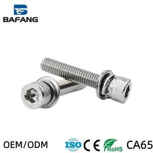 304 Stainless Steel A2-70 Hex Socket Cap Screw DIN912 Combination With Flat & Spring Washer SEMS Bolt M3-M10