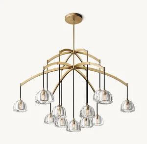 Contemporary Modern Crystal Chandelier with Adjustable Height Warm White Glass Branch Lights for Hotels Clubs Villas Halls
