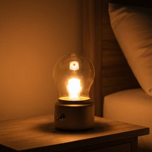 Rechargeable Bedside Table Lamp Warm White LED Night Light with Glass Shade Mini Desk Lamp for Bedroom Decor