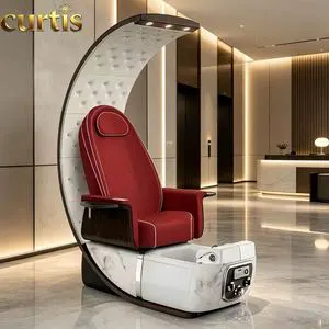 Premium Comfortable Foot Spa Chair with Whirlpool & Electric Recline, Red Tone Optional for Nail Salon Beauty Center Home Spa