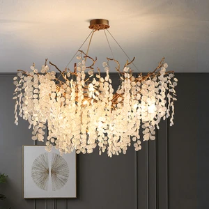French Light Luxury Crystal Chandelier With Full Copper Branch Frame, Modern Creative Pendant Light For Living Room & Bedroom