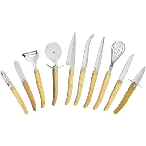 10-Piece Stainless Steel Cooking Utensil Set Wood Handle Includes Steak Knife Spatula Vegetables Pizza Kitchen Gadget Tool Sets