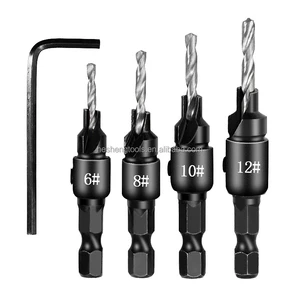 4pcs HSS4241 Hex Countersink Drill Woodworking Drill Bit Set Drilling Pilot Holes for Screw Sizes#6 #8 #10 #12