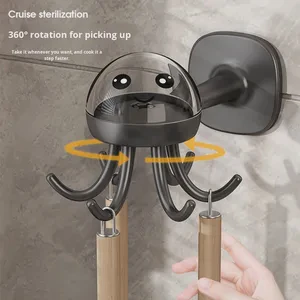 Small Octopus Suction Cup Kitchen Hook 360 Rotating No-Drill Multifunctional Wall Shelf Strong Adhesive Nail-Free Pot Spatula